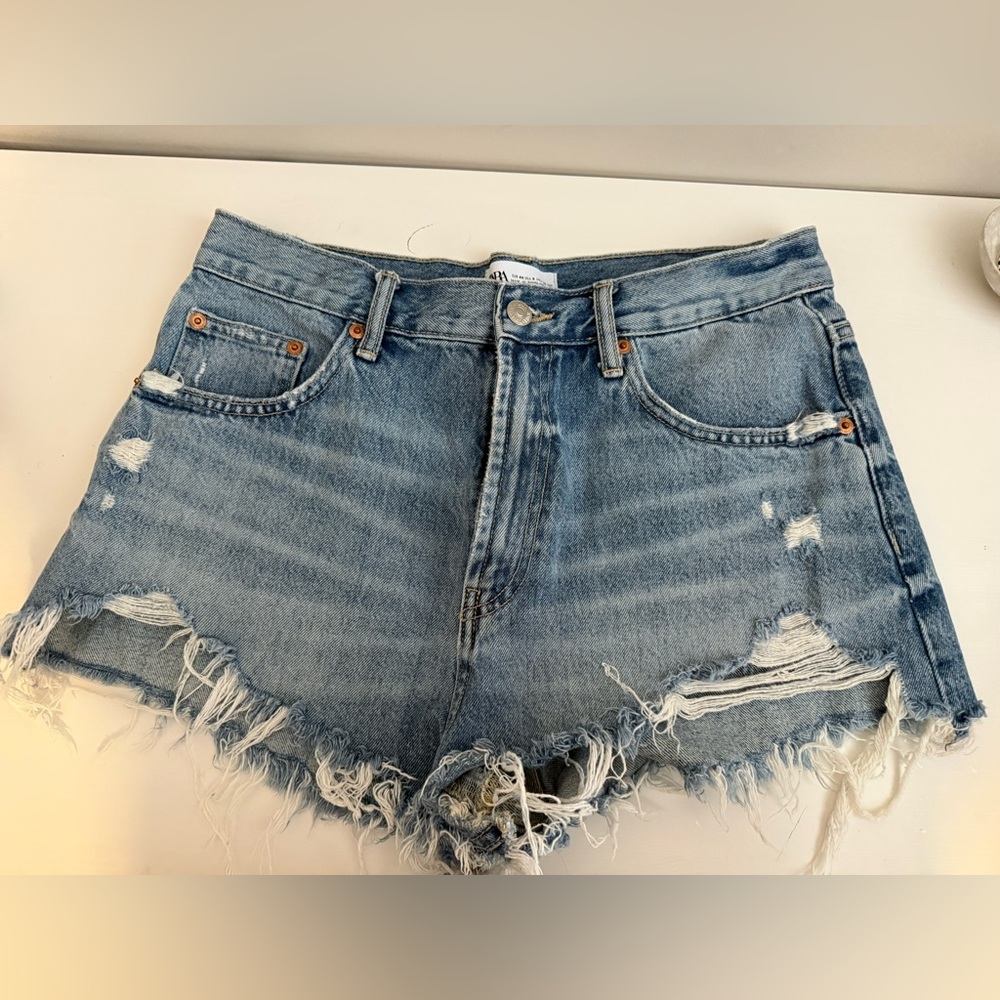 Zara Blue Distressed Jean Shorts